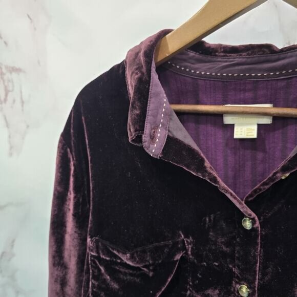 Anthropologie Shirt Womens 16 1X XL Burgundy Velvet Button Up Maeve Long Purple - Picture 2 of 12